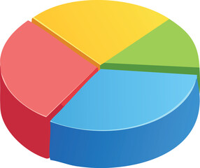 Obraz premium 3d pie chart, Vector Three-Segment Pie Chart in Isometric View with Vibrant Bold Colors