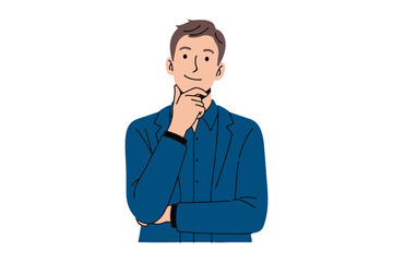 Thoughtful Man in Blue Suit Contemplating Decisions, Isolated Vector Illustration Captures Pensive Mood and Professional Demeanor