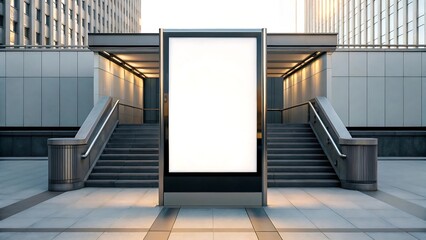 Modern subway entrance with blank advertisement city