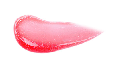 Bright red lip gloss isolated on white, top view