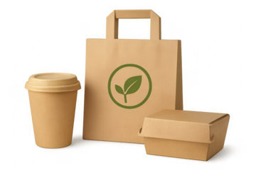 Eco-friendly kraft paper food packaging mockup with transparent background