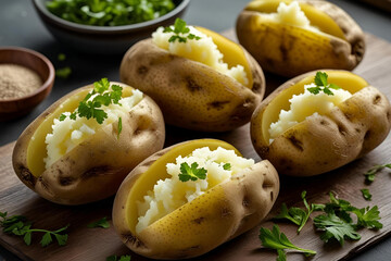 Baked Potatoes Stuffed with Fluffy Mashed Potato and Parsley