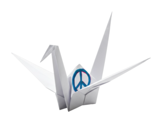 Creating a paper crane with peace symbol home art project indoor creativity and peace. Cut out png