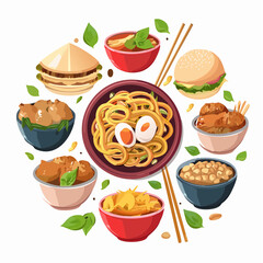 Flat vector icons of traditional Mexican cuisine