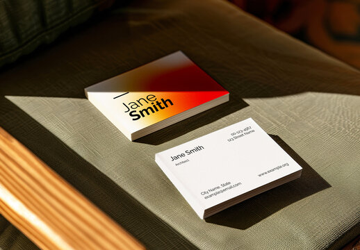 Business Card Mockup on Green Cushion Chair