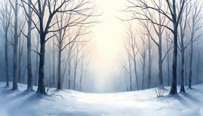 Fototapeta premium Delicate bare tree silhouettes in serene winter landscape, illuminated by soft light. Snow-covered ground enhances peaceful atmosphere, creating sense of stillness, beauty. Artistry, minimalism