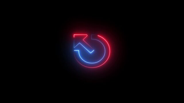 The image displays a neon sign in the shape of a refresh or retry icon, combining an arrow pointing.
