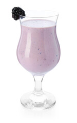 Tasty blackberry milkshake in glass isolated on white