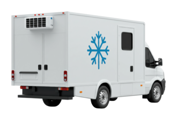 Cold storage delivery van urban setting transportation vehicle commercial use side efficient logistics. Cut out png
