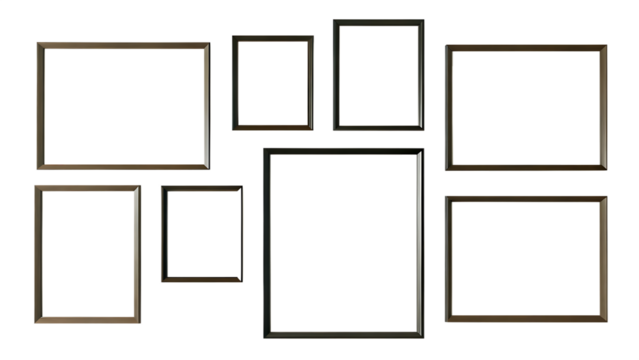 photos gallery wall mockup with a display different isolated on white background, png, ai generated.