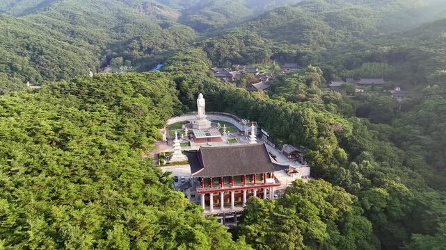 South Korea &ndash; Daegu Donghwasa Monastery Buddhism Mountains Drone 4K