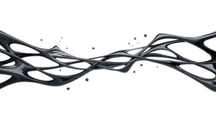 Abstract Pathways with Black Flowing Strands on Transparent Background