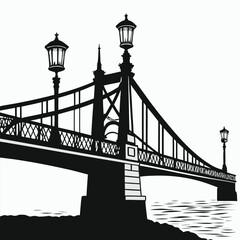 Lantern-lit bridge over river silhouette