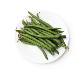 Fresh pea pods isolated on white, top view