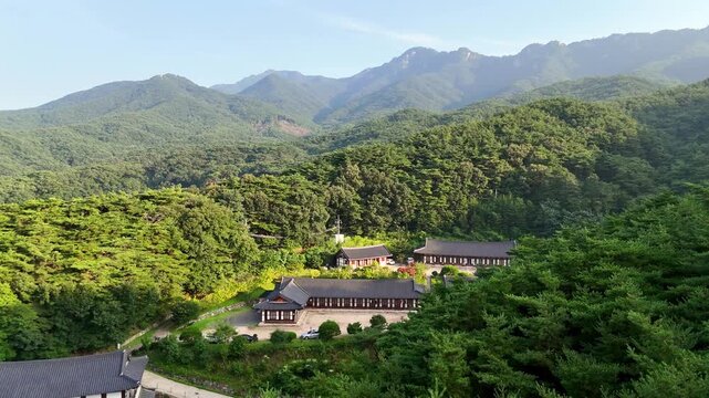 South Korea &ndash; Daegu Donghwasa Monastery Buddhism Mountains Drone 4K