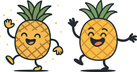 Fototapeta premium Dancing Pineapple Cartoon Character 🍍: A cute and happy pineapple mascot illustration. Perfect for summer party designs, logos, and stickers.