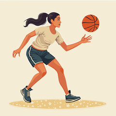 Naklejka premium Young woman skillfully dribbling basketball in casual sporty setting 