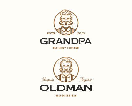 farmer old man with smile wearing hat logo template for bakery, farm, business brand