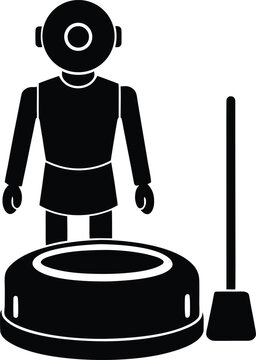 black robot standing near tire and broom clip art preview