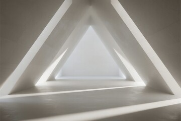 Obraz premium A minimalist architectural space with geometric triangular shapes and soft, diffused lighting creating a serene, abstract atmosphere.