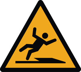 Yellow triangle warning sign with black symbol of person slipping on wet floor caution danger