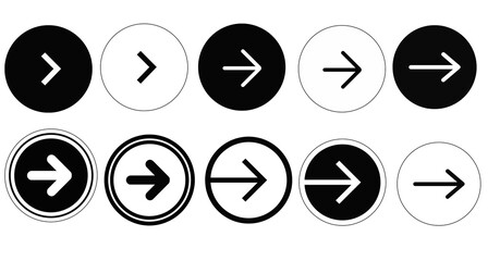 Minimalist right arrow icon in a solid black circle, flat vector style