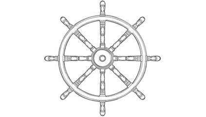 Obraz premium A Detailed Illustration of a Ship's Wheel on a Black Backdrop creating a nautical theme
