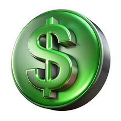 Fototapeta premium 3D Green Dollar Sign Coin Symbol Isolated on Black Background money currency isolated on a transparent background