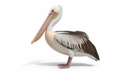 A pelican in a full body pose, with intricate feather details and its characteristic large beak. It captures coastal wildlife beauty, ideal for maritime or water-themed designs.