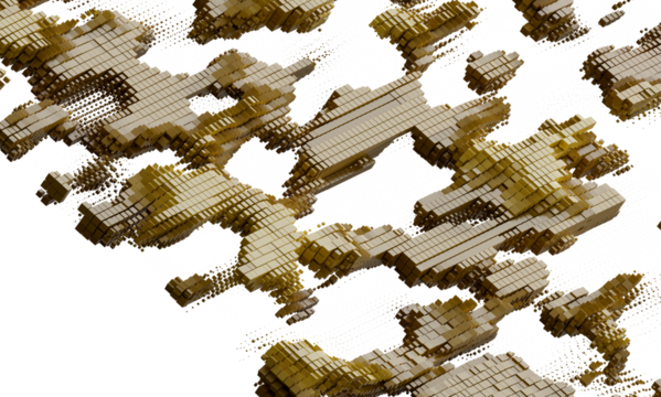 High-resolution image of an abstract gold cube structure, perfect for digital art, technology, and modern design projects.