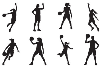 Collection of basketball player silhouettes isolated on white background