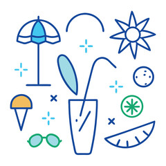 vector set of summer Beach Doodle cons 