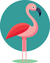 Minimal flamingo standing pastel pink oval behind teal