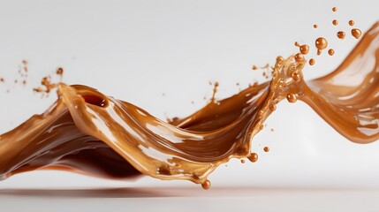 Vibrant brown paint fluid flowing on a white background, Brown liquid creates a visual effect