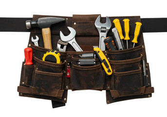 Tool belt filled with essential hand tools for diy projects workshop product indoor crafts. Cut out png