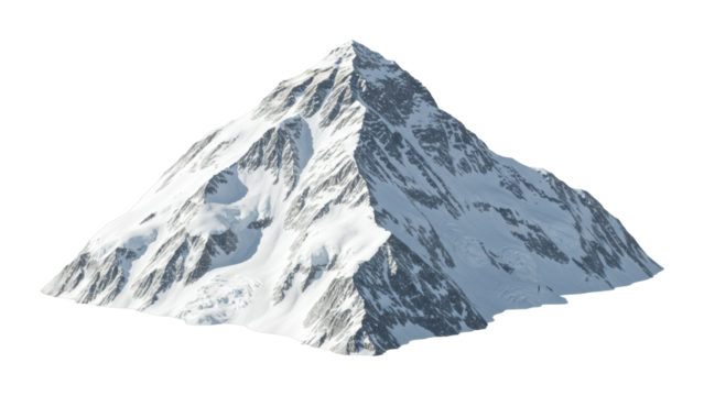 Mountain climbing adventure snowy peak 3d model digital environment aerial nature exploration. Cut out png
