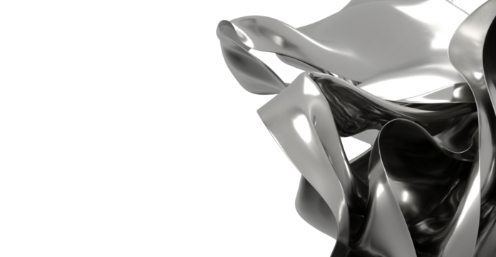 High-resolution image of an abstract metal sculpture with shiny grey swirls. Perfect for modern design projects.
