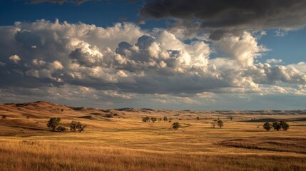 Obraz premium Golden landscape under dramatic sky