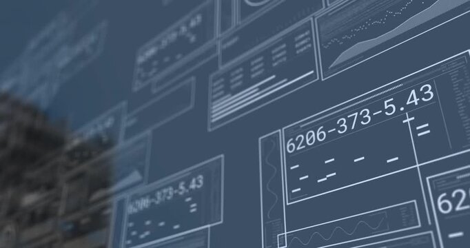 Blurred building view appearing triggers clear data panels sliding in, visualizing live metrics - Powered by Adobe