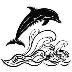 Dolphin leaping over waves silhouette