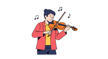 Dedicated violinist immersed in expressive melody emanating musical passion and joyful performance captured in artistic illustration portraying