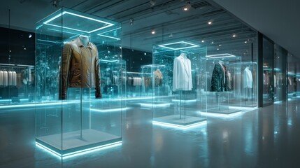 Holographic Fashion A Unique Vintage Jacket in a Futuristic Store