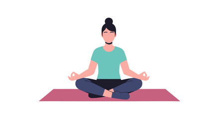 A peaceful woman sits in the lotus position, practicing mindfulness, promoting inner harmony and physical wellbeing through meditation on a pink