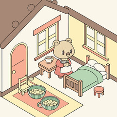 Highly detailed, photo realistic, Goldilocks and The Three Bears, Fairy Kei fashion