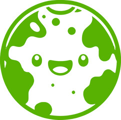 Fototapeta premium Happy Green Planet Cartoon with Smiling Face