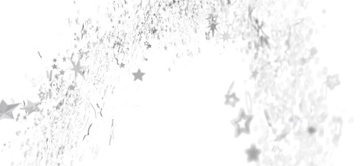 Sparkling silver stars burst on white. Perfect for celebration, holiday, or magical designs.