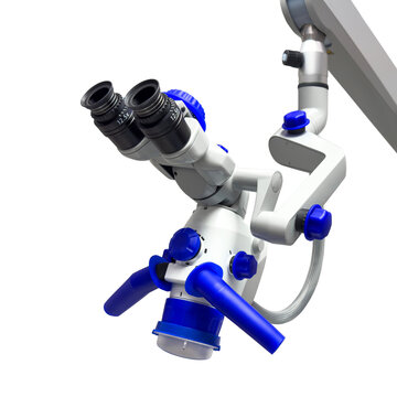 Medical dentist microscope, dental treatment with magnification. Microscope in dental clinic, isolated on transparent  background