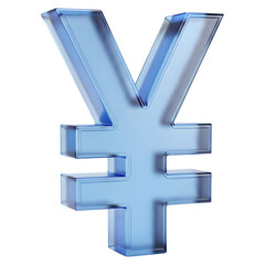 Obraz premium 3D Render of Glass Yen Symbol, Blue Currency Sign, Japanese Money