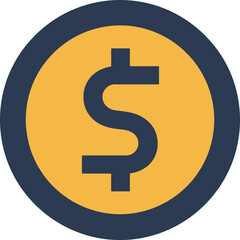 Golden dollar coin icon finance money wealth symbol