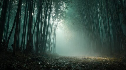 Fototapeta premium Misty bamboo forest path